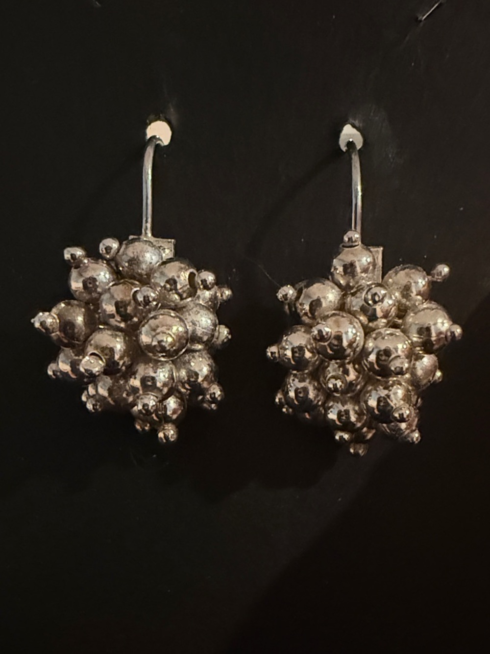 Vintage Silver Cluster Bead Drop Earrings - Women Jewelry